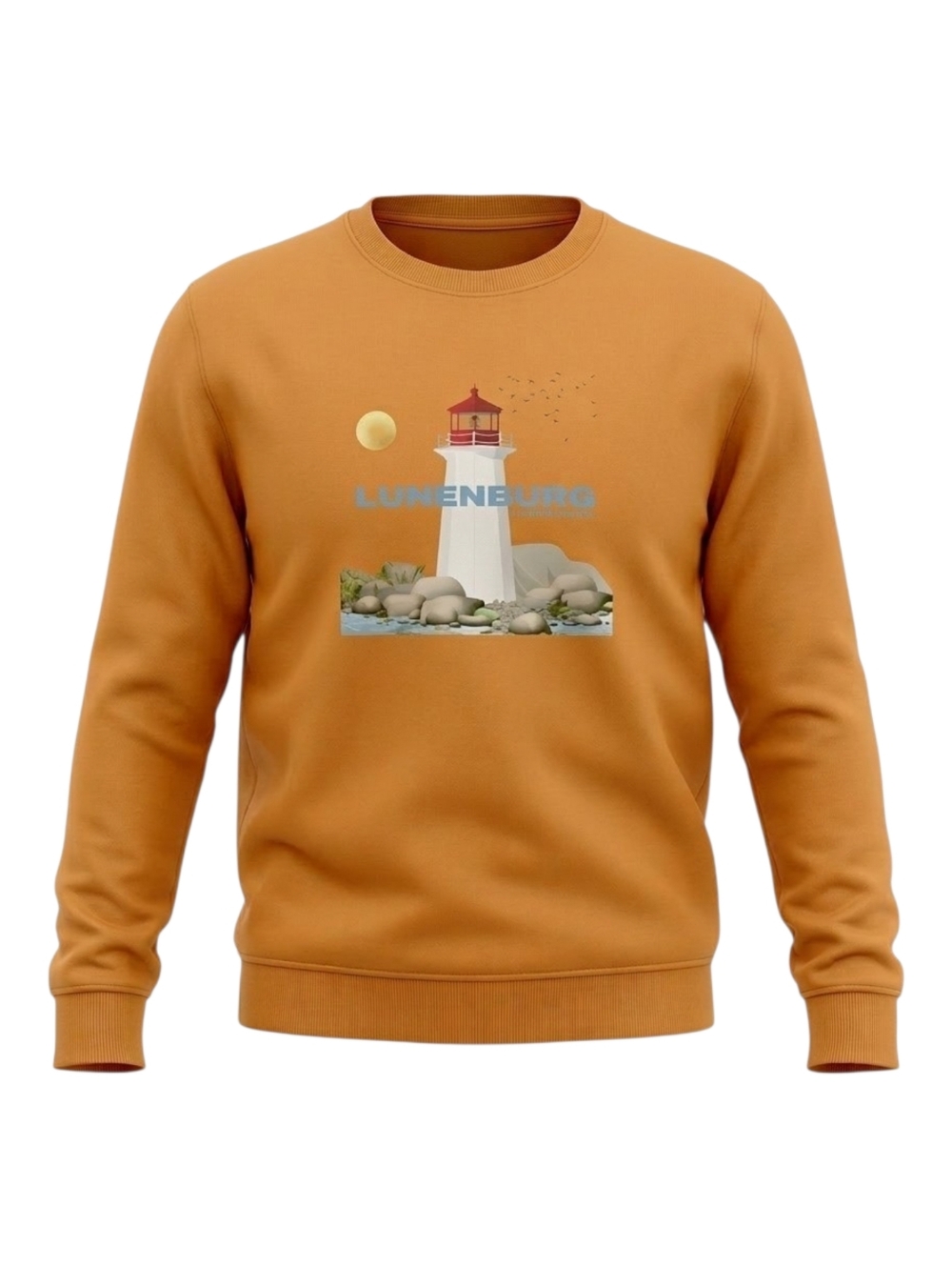Lunenburg Nova Scotia Lighthouse Peggy's Cove Crewneck Sweater Orange XL